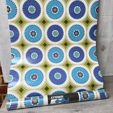 Vintage Crown Wallpaper Rolls x 2  Flower Power 1960s /  1970s Green Blue