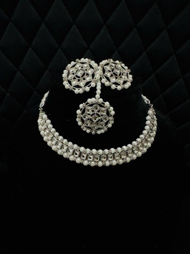 Silver kundan with pearls - kundan,