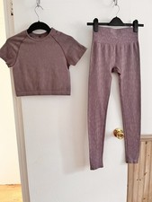 Primark purple leopard print gym outfit leggings & top size small