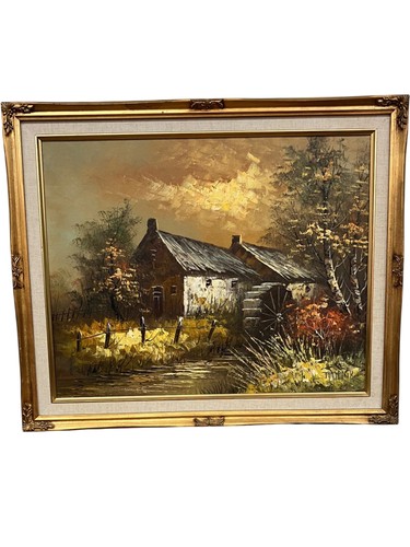 Vintage framed landscape - framed, oil