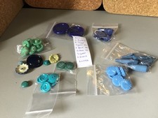 44 vintage blue green buttons sorted, counted and bagged