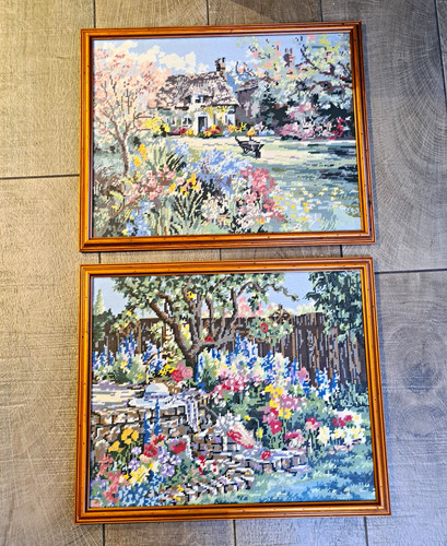 Pair framed needlepoint