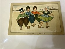 Vintage Card Postcard Child Children Dutch Boys & Girls Dancing Lesson Clogs