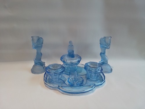 1930s art deco blue glass - blue,
