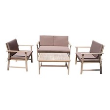 Outdoor Coffee Set 4 Seater Natural Wood Chairs Table Garden Patio Furniture