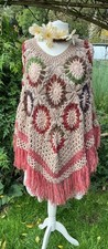 Bohemian Lagenlook Hippie Crochet Poncho Size 12-18