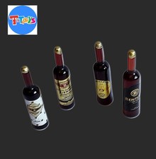  DOLLS HOUSE PACK OF 4 RED WINE Bottles Realistic Miniatures with Gold Caps 1/12