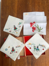 Vintage embroidered Irish linen hankies from Holland, 3 in a box + one other