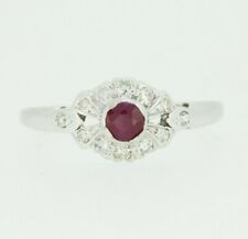 18ct Gold Ring - 18ct White Gold Ruby & Diamond Ring Size K