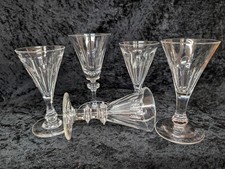 Antique English  Drinking Glasses x 5  Clear Facet Cut Early to Late 19thC