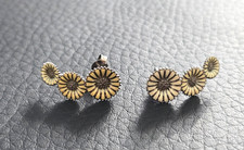 Denmark Kranz & Ziegler 925 Sterling Silver Enamelled Daisy Story Earrings