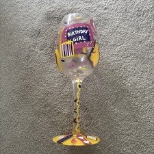 Lolita "HAPPY BIRTHDAY/BIRTHDAY GIRL”. Hand Painted Wine Glass.