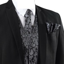 Men's Paisley Waistcoat + Tie + Handkerchief pocket square Set For Suits Wedding