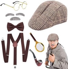 1920s Men Fancy Dress Costume Set,Sherlock Holmes Detective Accessories with Hat