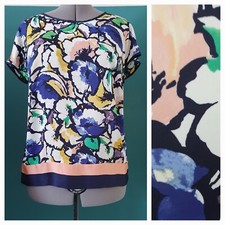 New With Tags CLEMENTS RIBEIRO L 14-16 Multi Poppy Print Satin Blouse Top.BNWT 