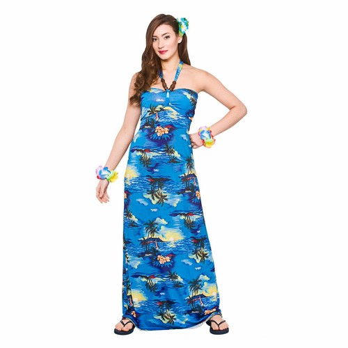 Ladies maxi blue palm - palm, dress