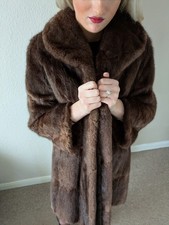 ladies vintage Real muskrat  brown fur coat ,knee length size 10,soft and glossy
