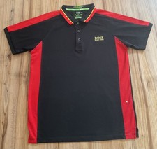 HUGO BOSS Moisture Manager Black Red Size M Polo Shirt UV Protection 100% Cotton