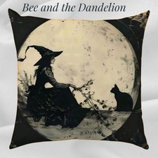 Young Witch with her Black Cat  Halloween Cushion COVER 45 X 45CMS