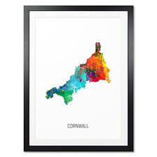 Cornwall Map, Poster, Canvas or Framed Print, watercolour painting 12318