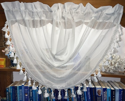 White faux linen sheer - white,