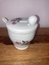 Vintage Ceramic Sugar Bowl With Lid And Spoon, Limoges Porcelain Champs-Elysees