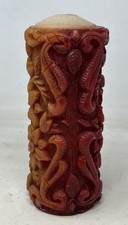 Vintage Tall Carved Candle - Red And Orange Ombré 20cm 