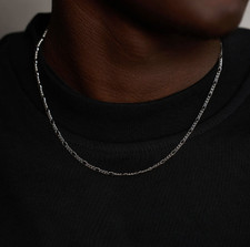 Serge Denimes 925 Silver Figaro Link Necklace Chain 53cm Length