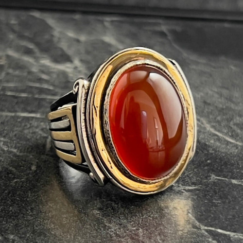 Mens red agate gemstone silver - agate,