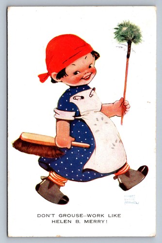 Postcard cleaning girl work - girl,