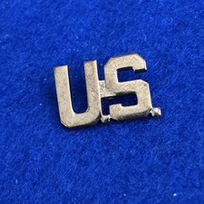 US Army Military Collar Insignia “U.S.” Gold Tone Metal Threaded Post Badge