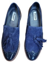 Dune London Women's Suede Tassel Loafers Navy Size 38 Casual Shoes