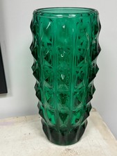Vintage Rosice Sklo Union Green ‘Cactus’ Vase 8" Tall by Jiri Zejmon