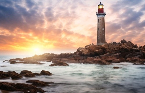 Lighthouse scene retro - lighthouse,