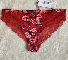 M&S Rosie Brazilian lace and silk Knickers  Red Floral Mix UK 10