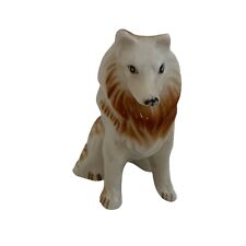 Vintage Shetland Sheepdog Sheltie Ornament Figurine Ceramic Collie White Brown