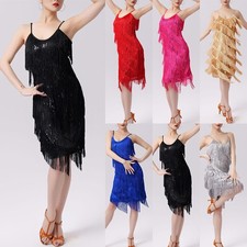 Womens Flapper Dress Latin Dance Salsa Vintage Sequins Fringed Costume Plus Size