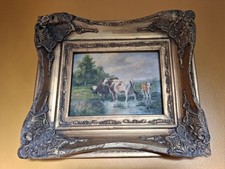 Vintage Oil On Board Painting Of Cows By G. Roy