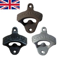 Open Here Retro Wall Mounted Bottle Opener Bar & Home Kitchen Black Silver Tan