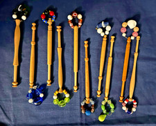 Ten Midlands wooden lace bobbins with spangles