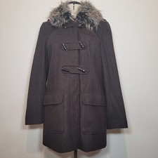 Laura Ashley Vintage Brown Duffle Coat Wool Blend Hooded Size 14