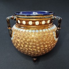 Royal Doulton Lambeth Gilt Circle Cauldron Pot Jardiniere C1887