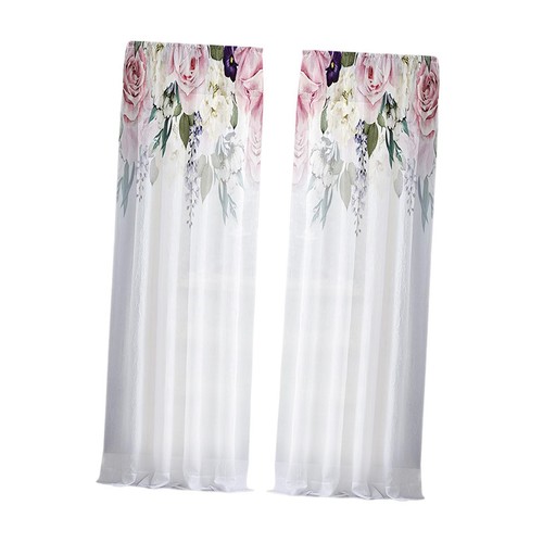 Pink flower printed curtains - pink,
