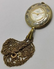 Vtg 1960 Emka Geneve Swiss 29mm Gilt Metal Ladies Necklace Pendant Watch & Chain