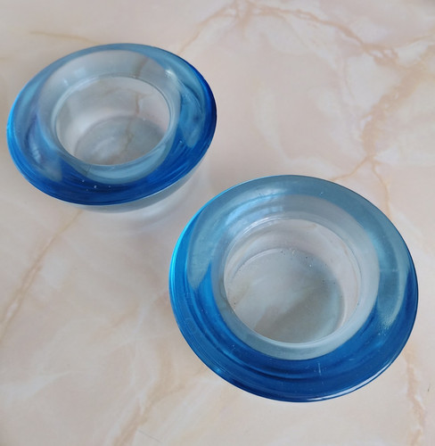 Set blue glass round tea - of,