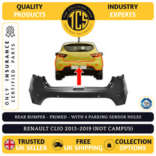 FOR RENAULT CLIO 2013-2019 REAR BUMPER PRIMED WITH 4 PDC INSURANCE CERTIFIED NEW