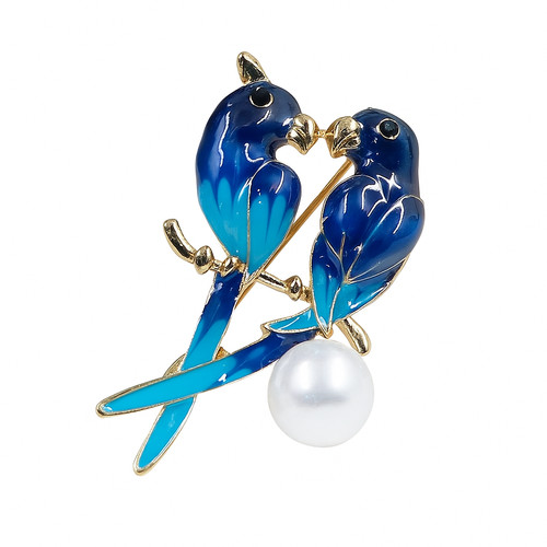 Blue bird brooch - pin, enamel