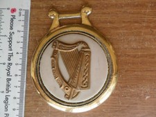 Vintage Ceramic Celtic Welsh Harp Horse Brass Medallion Ornament