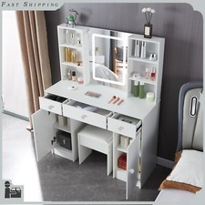 Yamissi Large Vanity Set Makeup Dressing Table w/ Adjustable LED Lighted Mirror