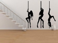 Set of 3 Sexy Pole Dancers Girls Silhouette Wall Sticker Decal Wall Tattoo UK